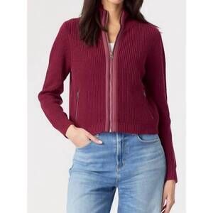 NEW J. SOCIETY nylon trim zip front shaker cardigan in bordeaux